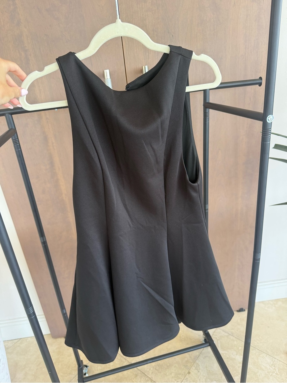 Sleeveless Black Mini Dress with Flared Skirt - Picture 2 of 4